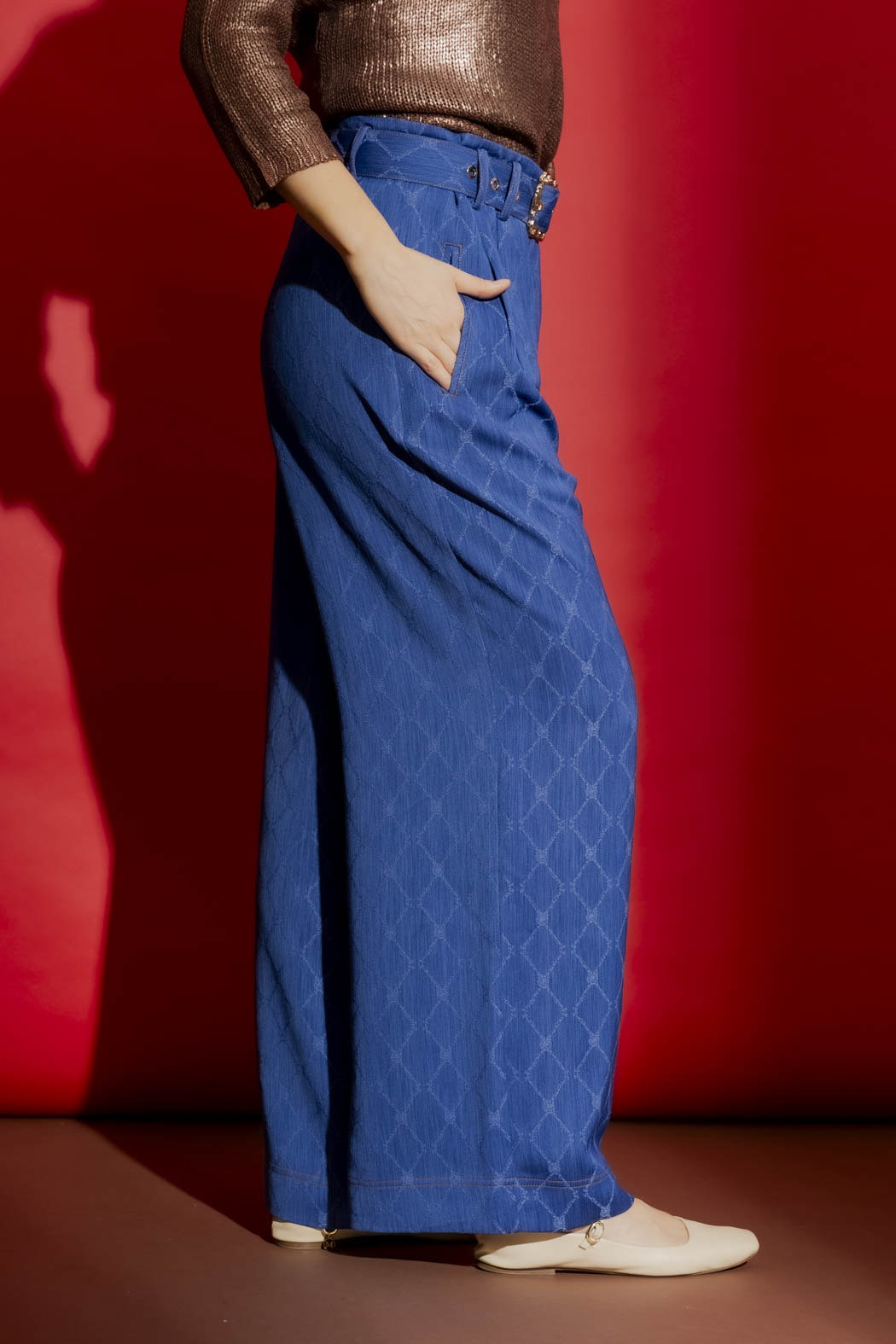 Blue Embroidered Cleo Pant