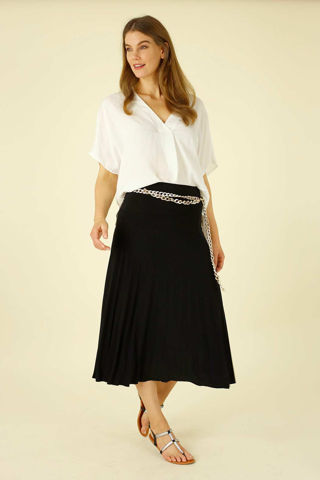 Black Jersey Roll Top Pleat Skirt - SALE