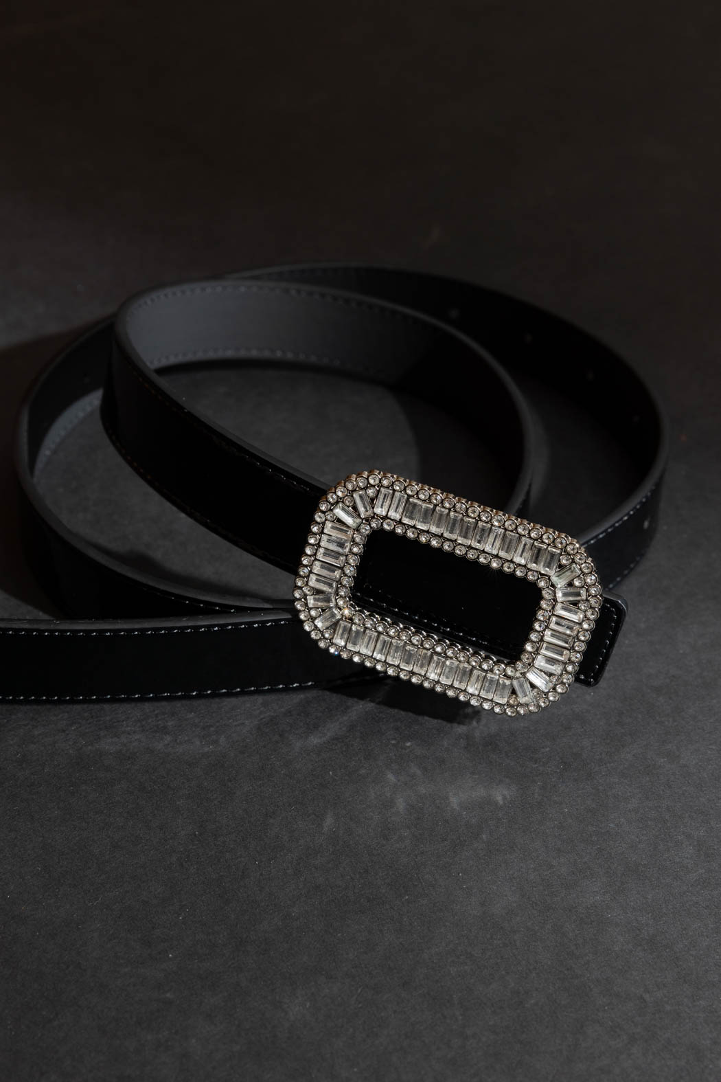 Black Baguette Diamante Belt Black O/S