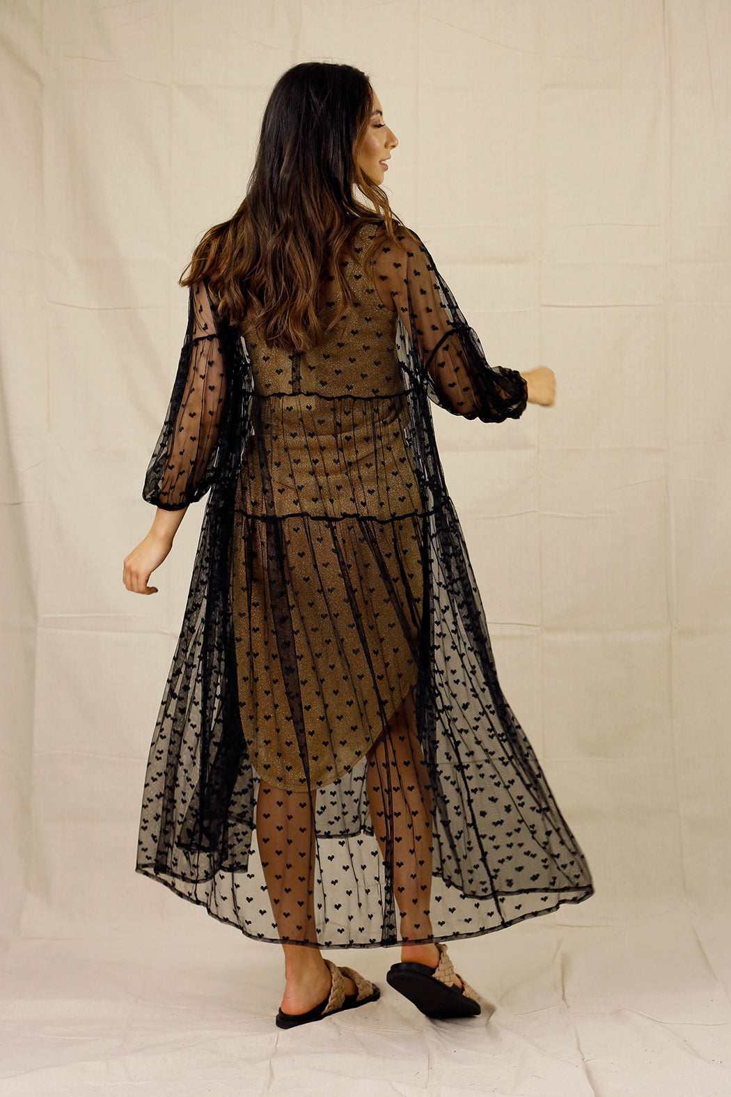 Black Hearts Tiered Mesh Dress