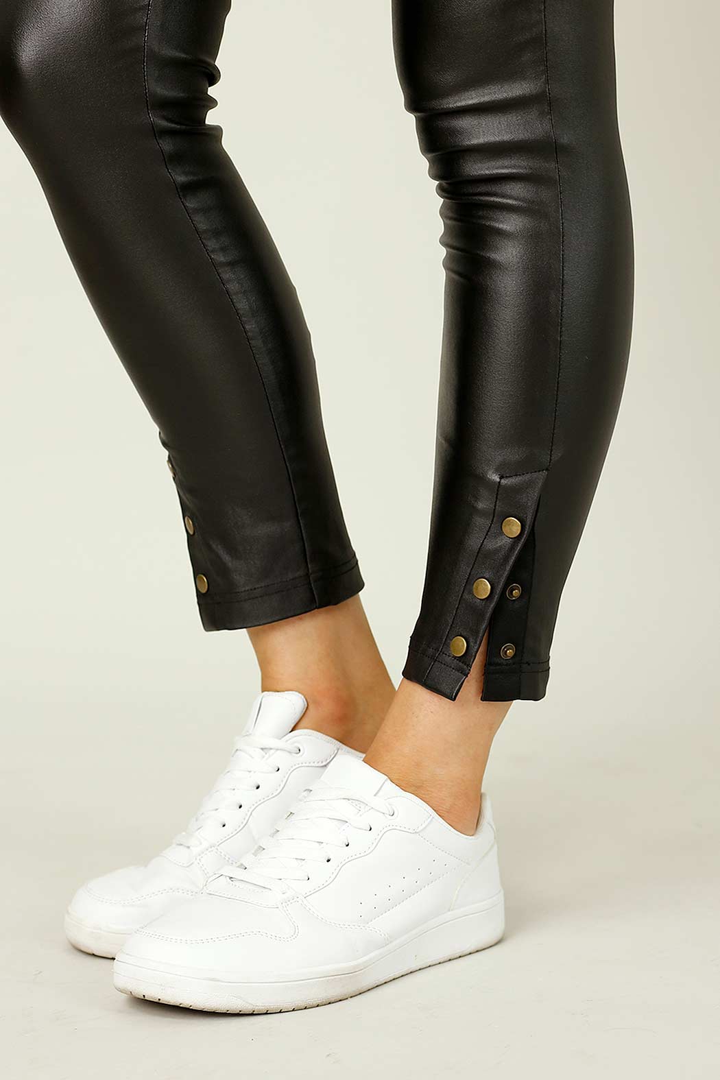Black Waxed Leatherette Stud Jean - SALE
