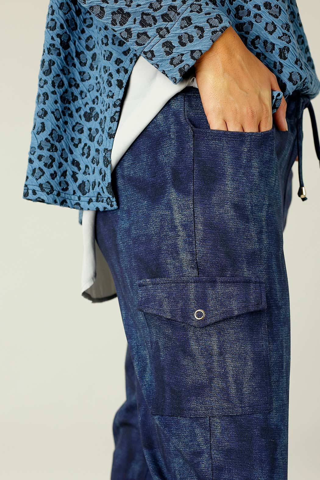 Blue Denim Ponte Cargo Jogger