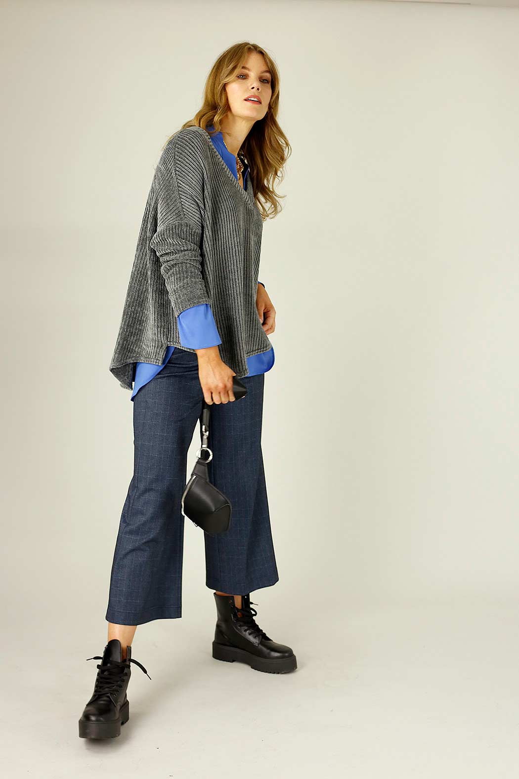 Blue Check Ponte Jet Check Culotte