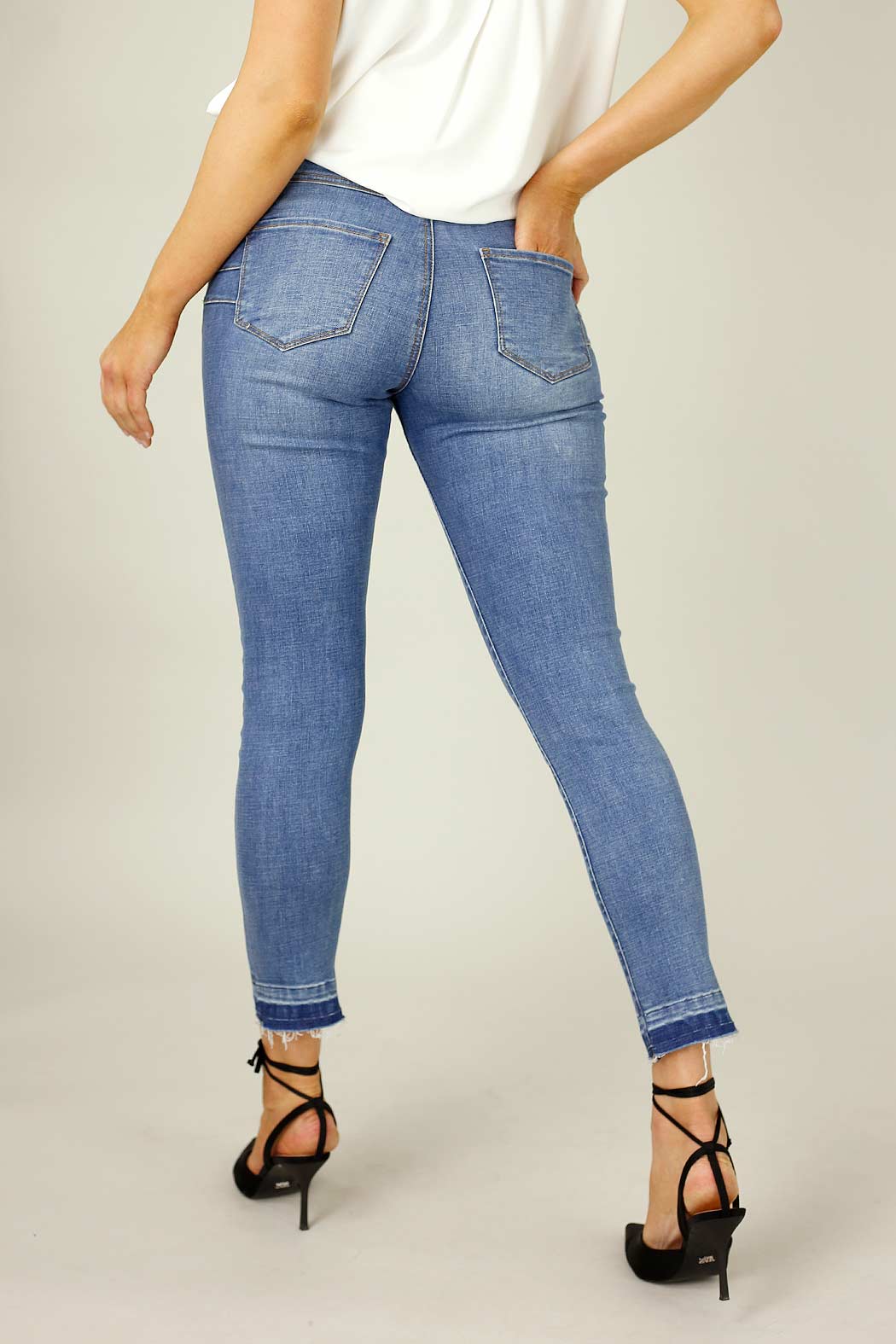 Chambray Raw Hem Booty Lift Jean - FINAL SALE