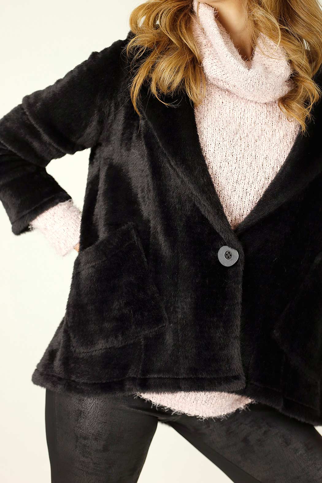 Black Faux Fur Swing Jacket - SALE