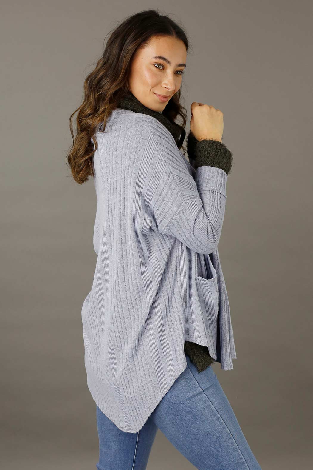 Blue Rib Grandpa Cardigan