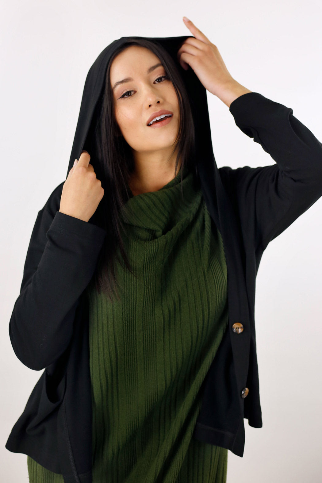 Black Snug Hooded Cardigan - SALE