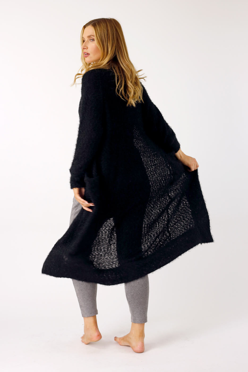 Black Fluffy Raglan Cardi-SALE