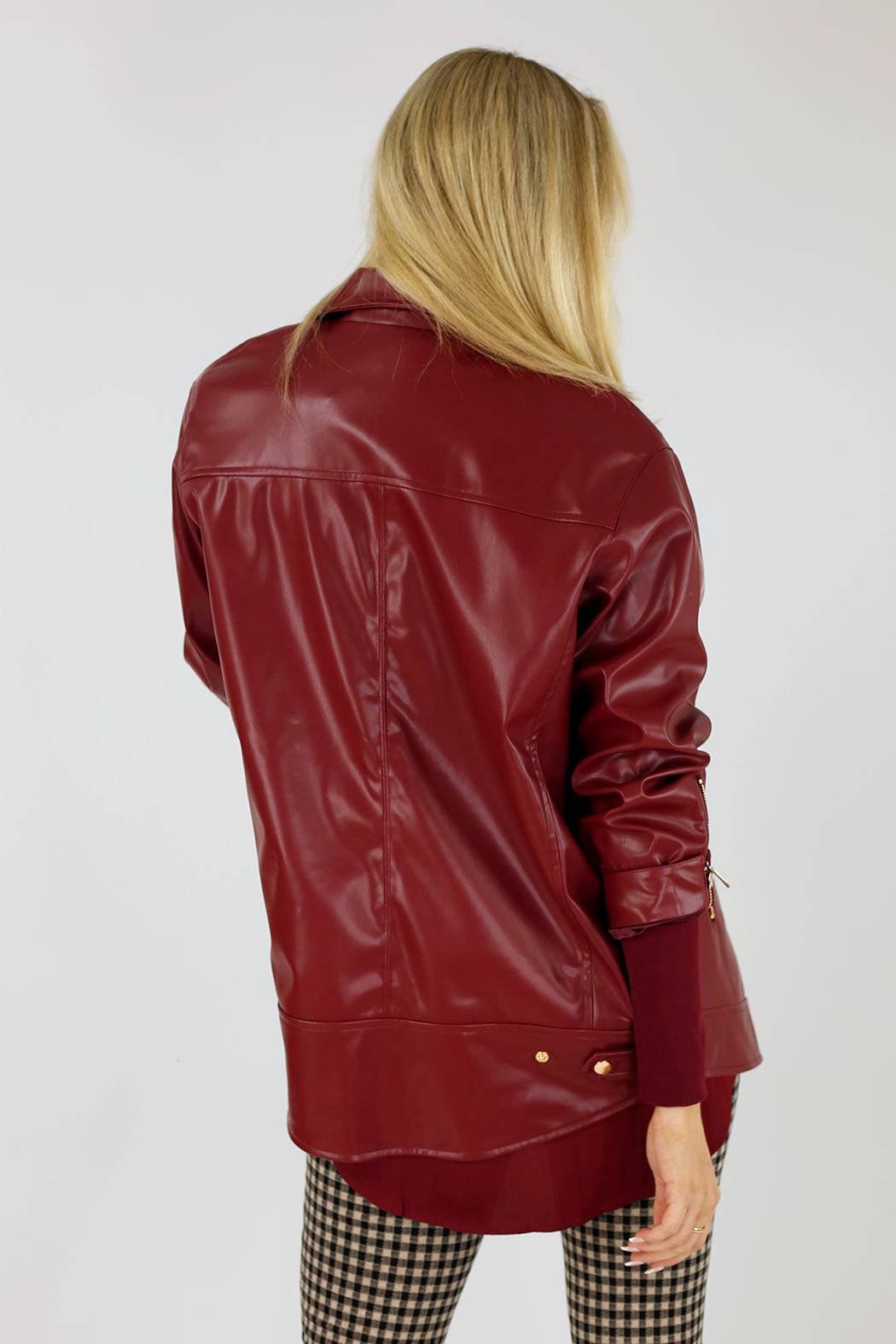 Burgundy Vegan Leather Biker Jacket - SALE