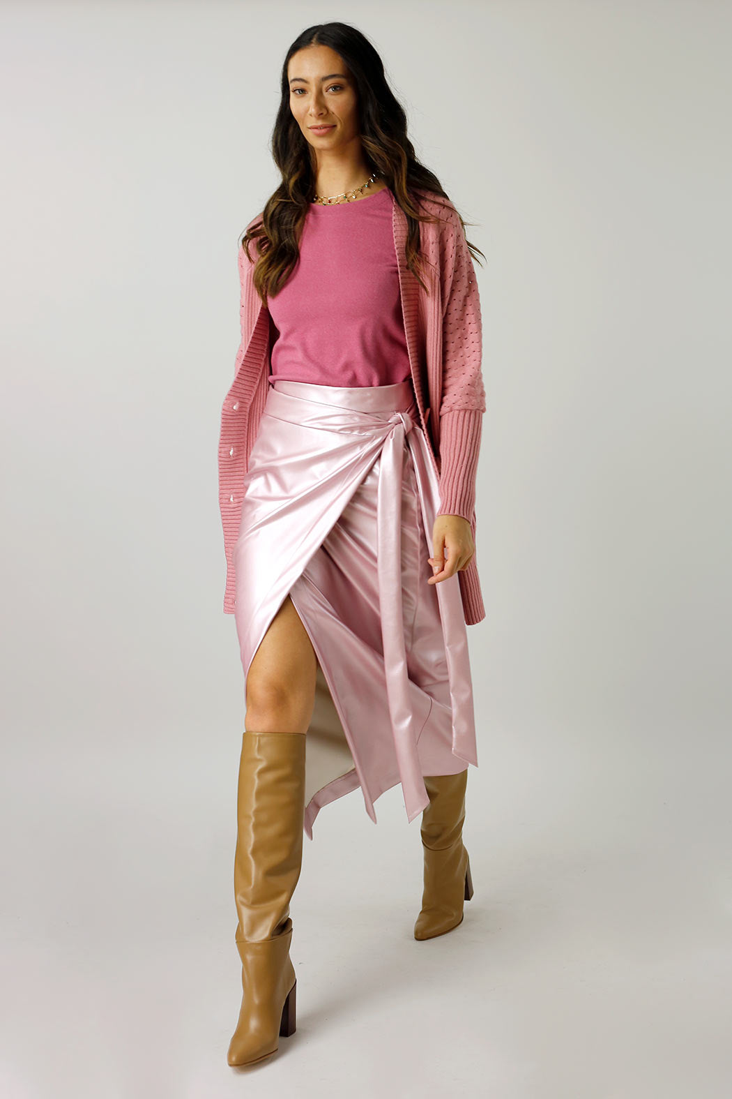 Blushed Pink Pearl Vegan Leather Wrap Skirt - FINAL SALE