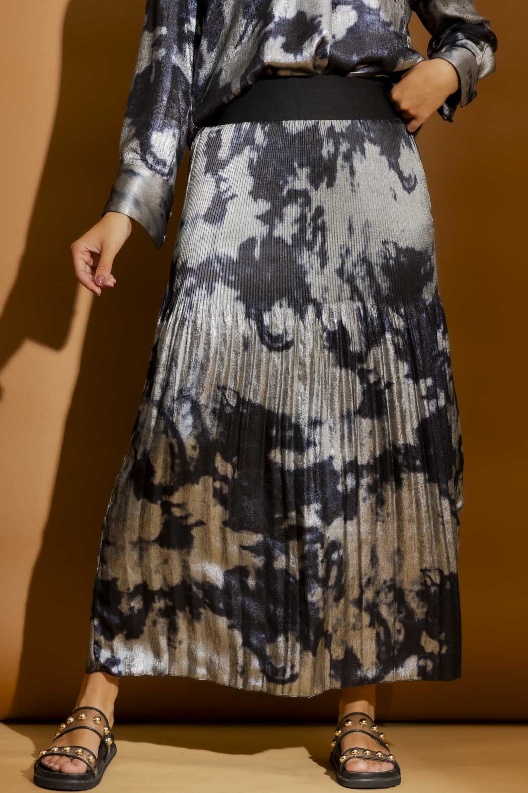 Blue/Silver Pleat Maxi Skirt Blue/Silver S