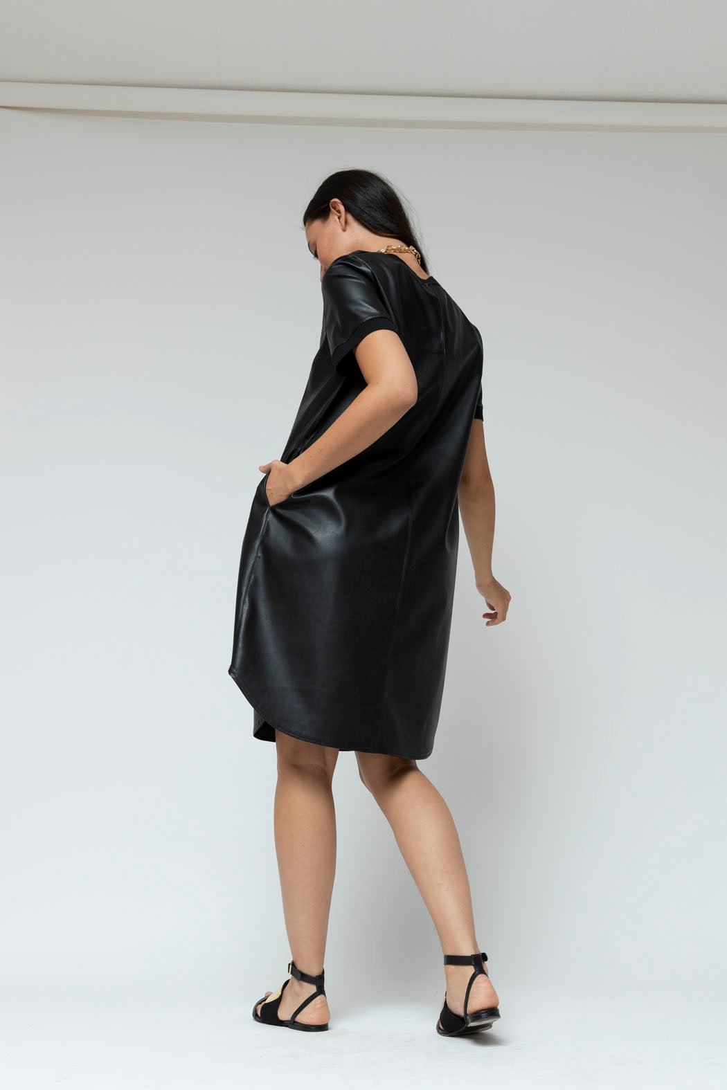 Black Faye Vegan Leather Tee Dress - Sale