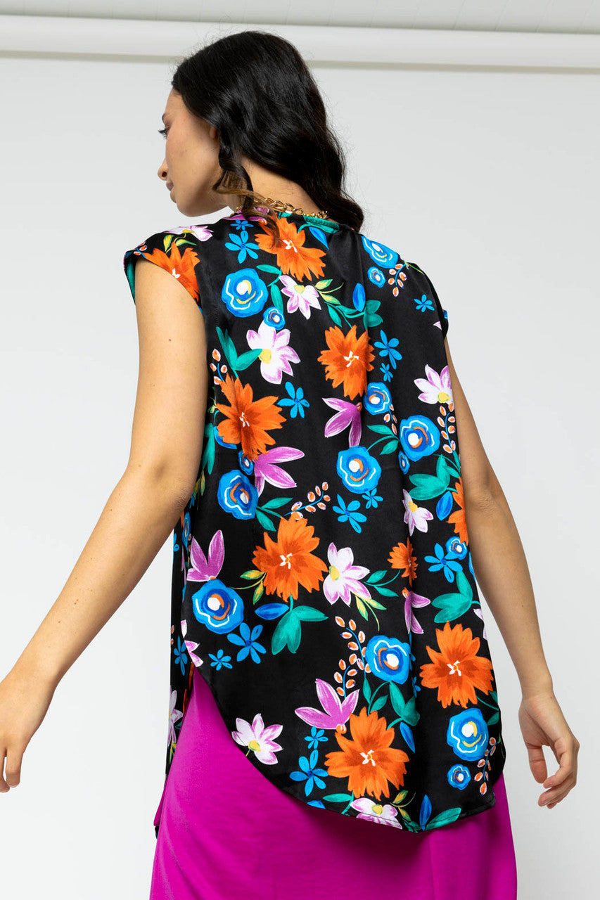 Black Floral Sleeveless Zhoush Tie Top - Sale