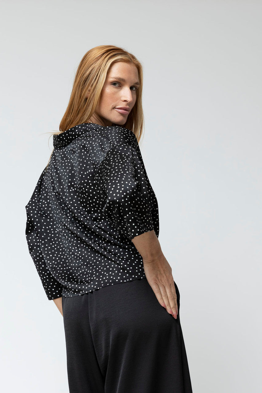 Black Polka Dot Crop Twist Shirt - Sale