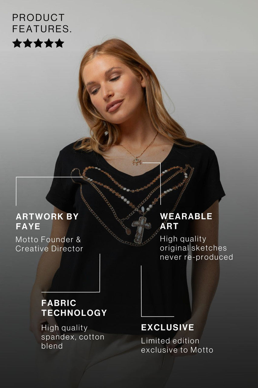 Black Necklace Embellished T-shirt