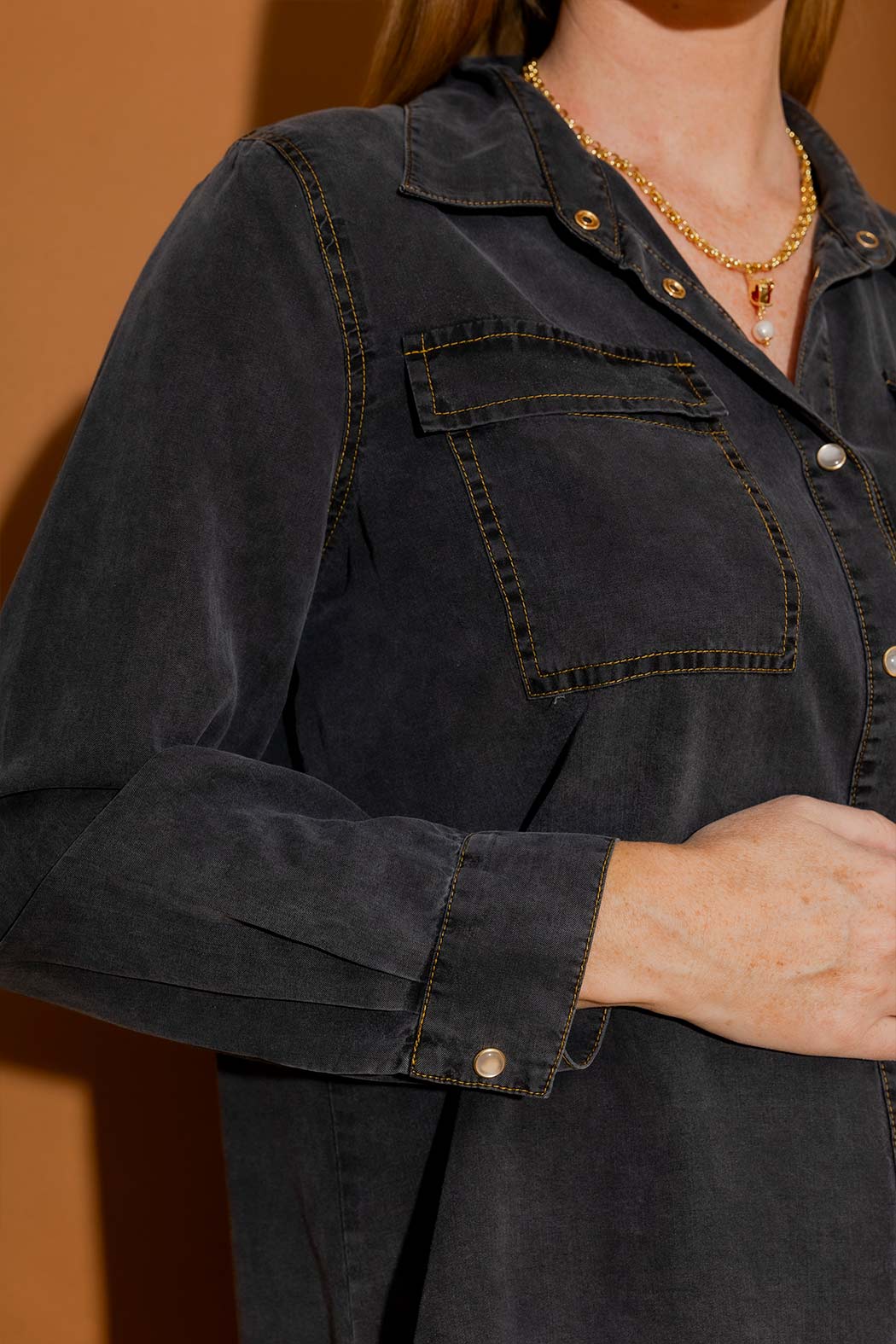 Black Washed Tencel Cargo Shirt