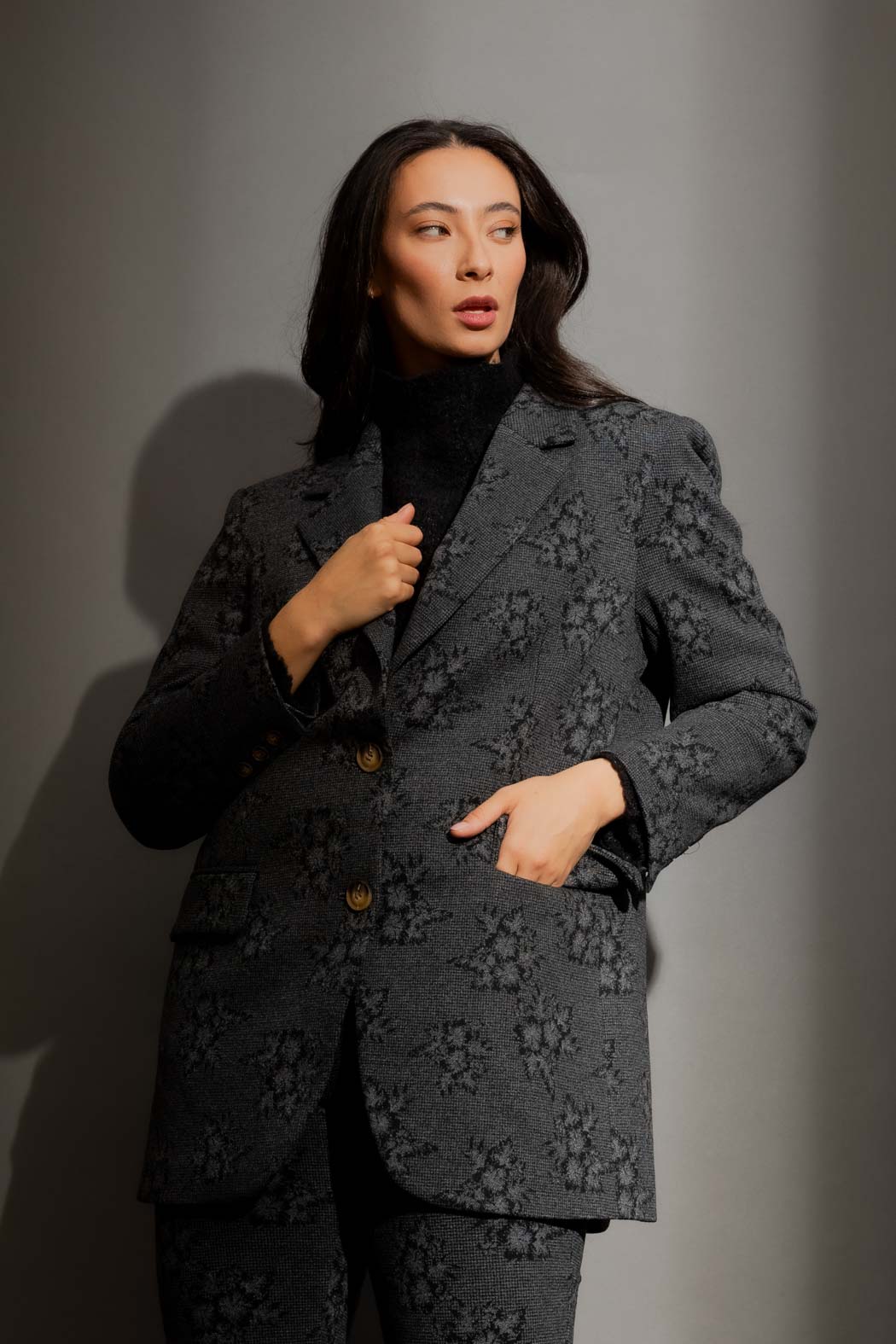 Charcoal Floral Oversized Blazer