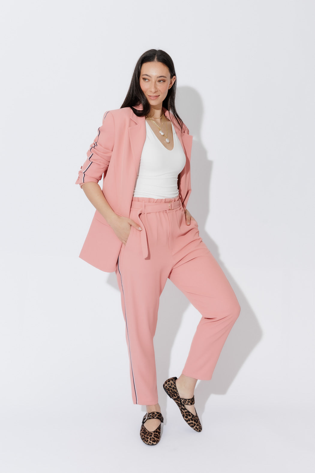 Blush Stripe Boyfriend Blazer