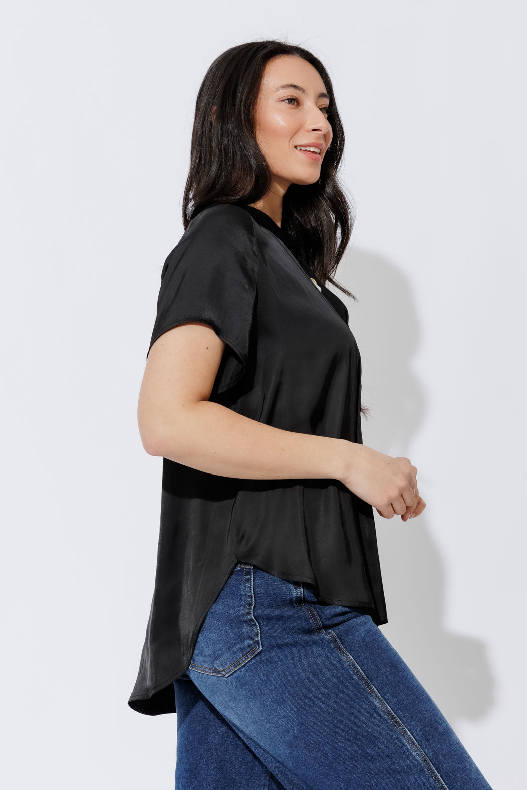 Black Silky Tie Blogger Shirt