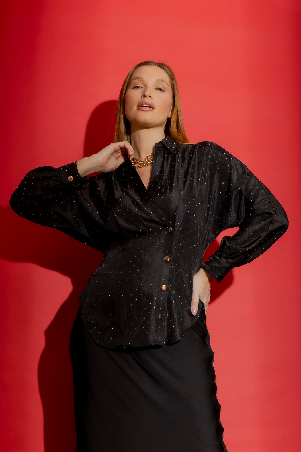 Black Studded Wrap Shirt