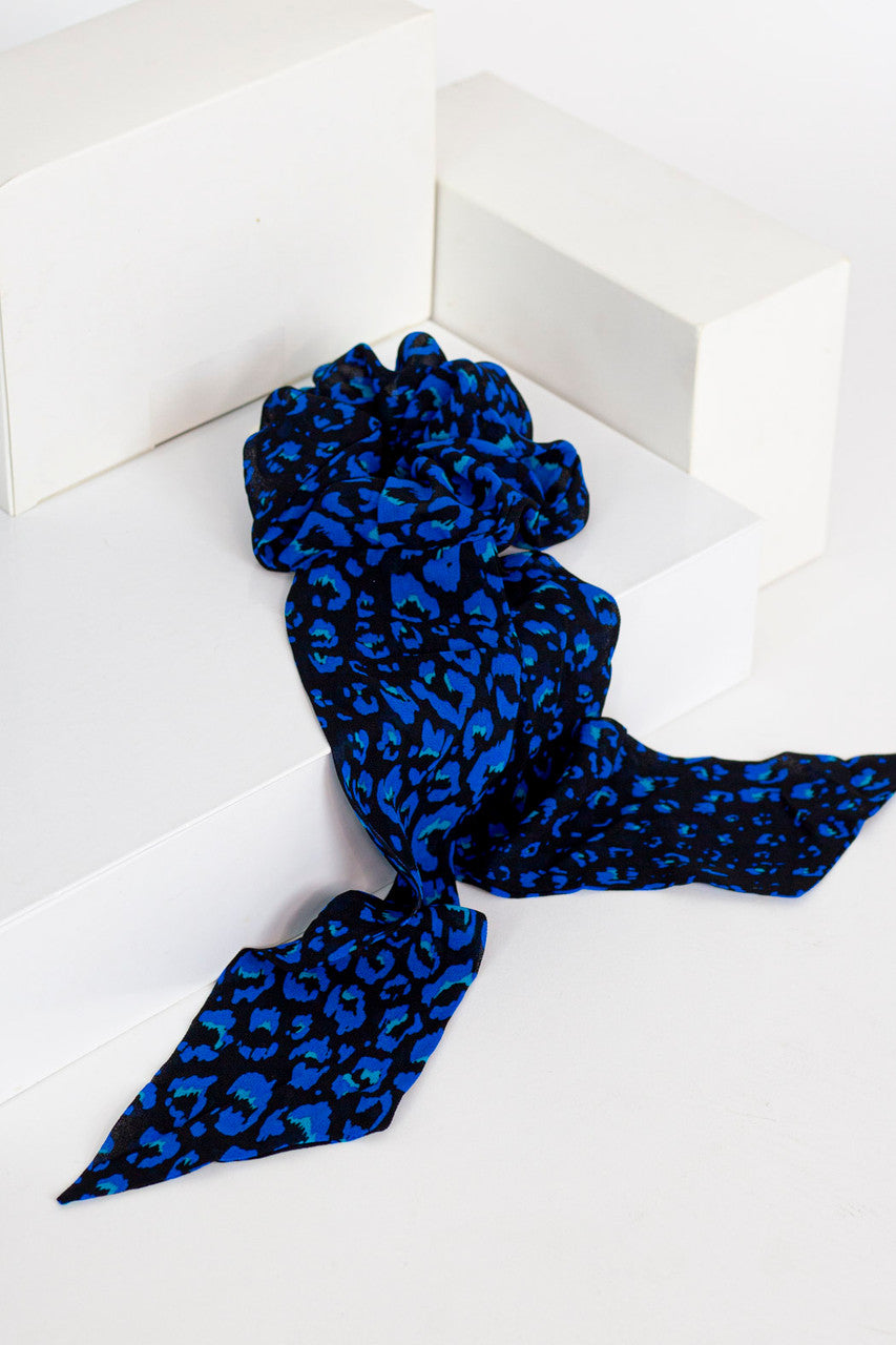 Blue Leopard Scrunchie