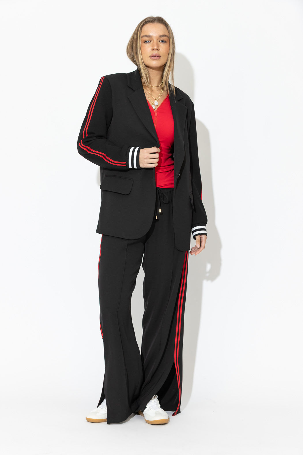 Black Euro Stripe Boyfriend Blazer