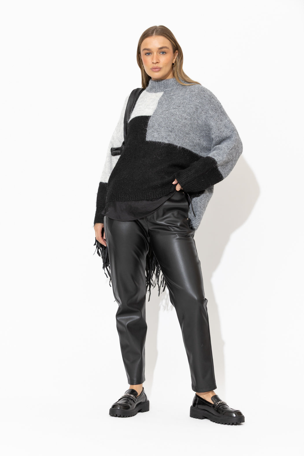 Charcoal Fluffy Patchwork Jumper