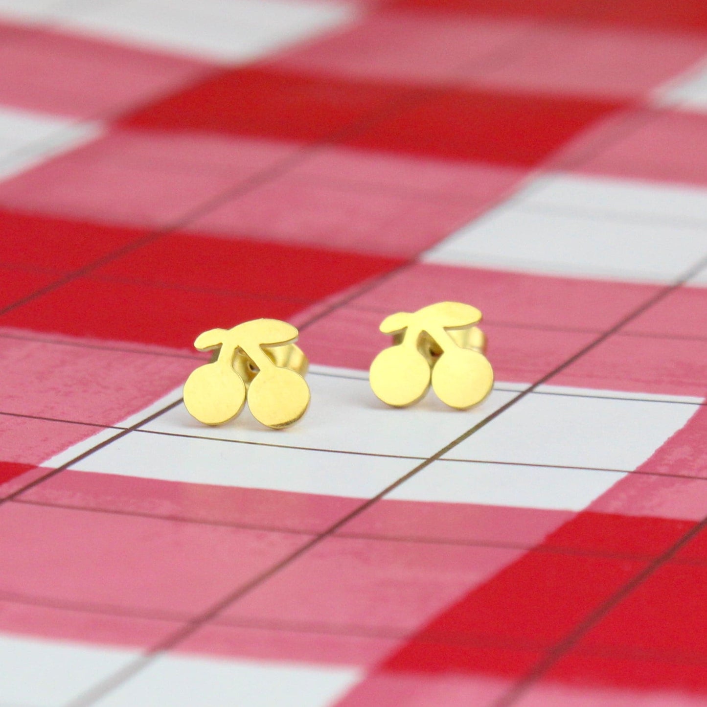 Tiny Cherry Stud Earrings (Gold Plated)