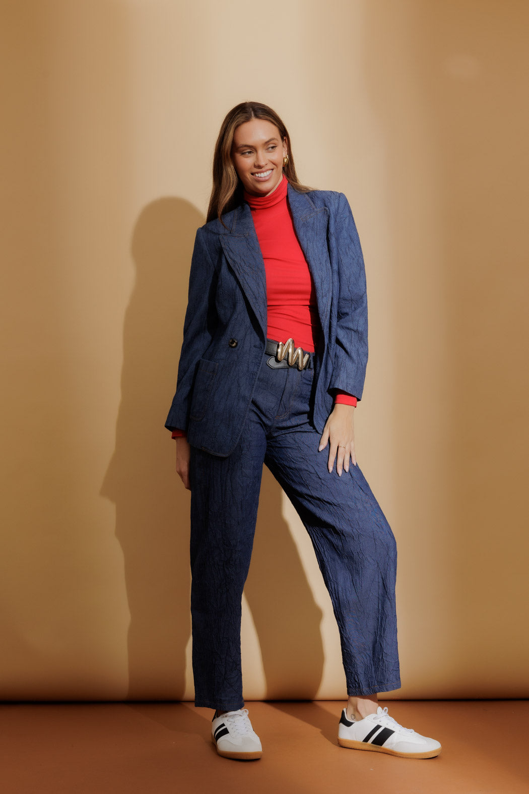 Blue Embossed Denim Blazer