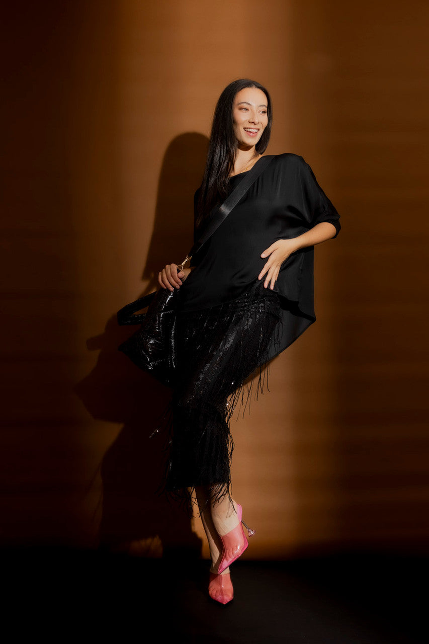 Black Silky Hi-Lo Top