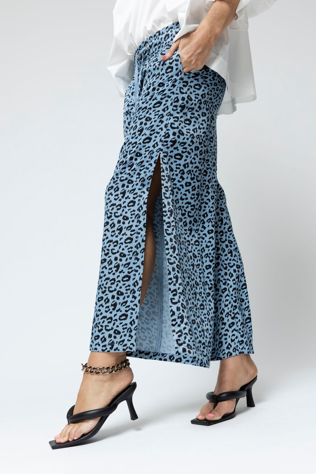 Blue Animal Chambray Split Culottes - Sale