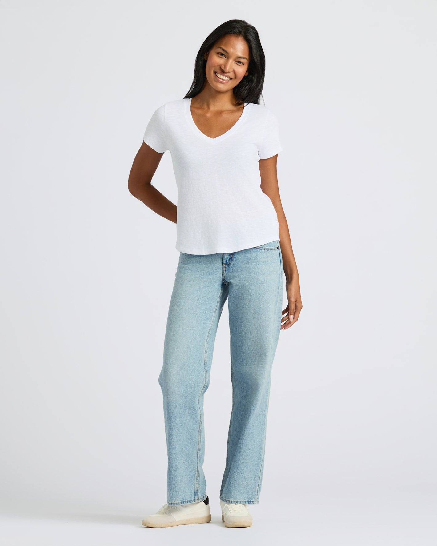 Womens Navy & White Relaxed Slub V-Neck Tee 2-Pack