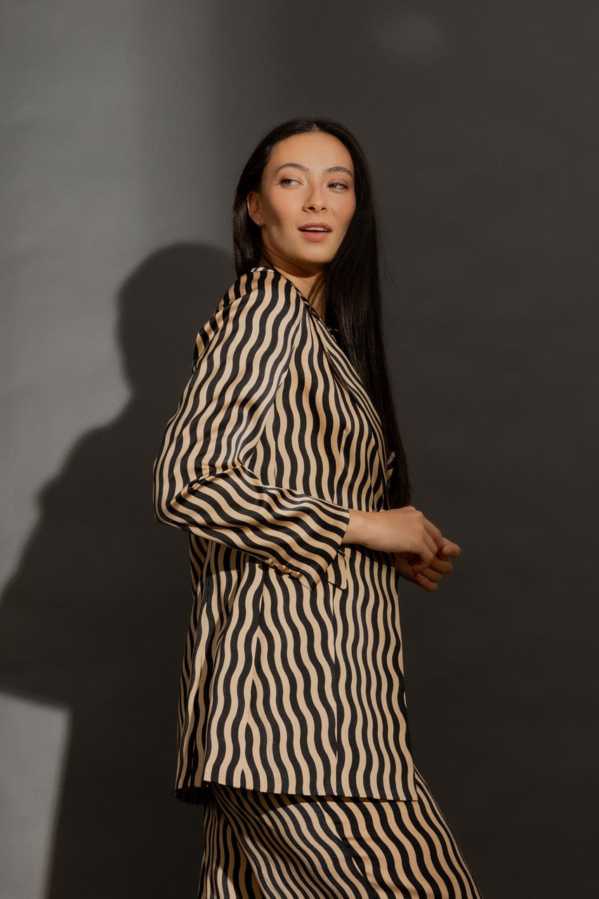Beige/Black Wave Print Blazer Beige/Black Wave