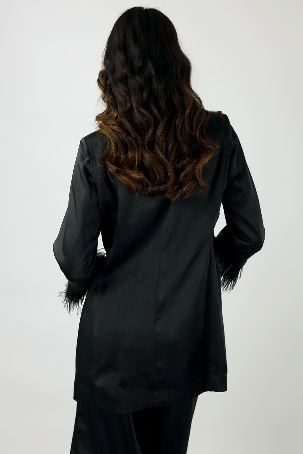 Black Satin Feather Blazer - SALE