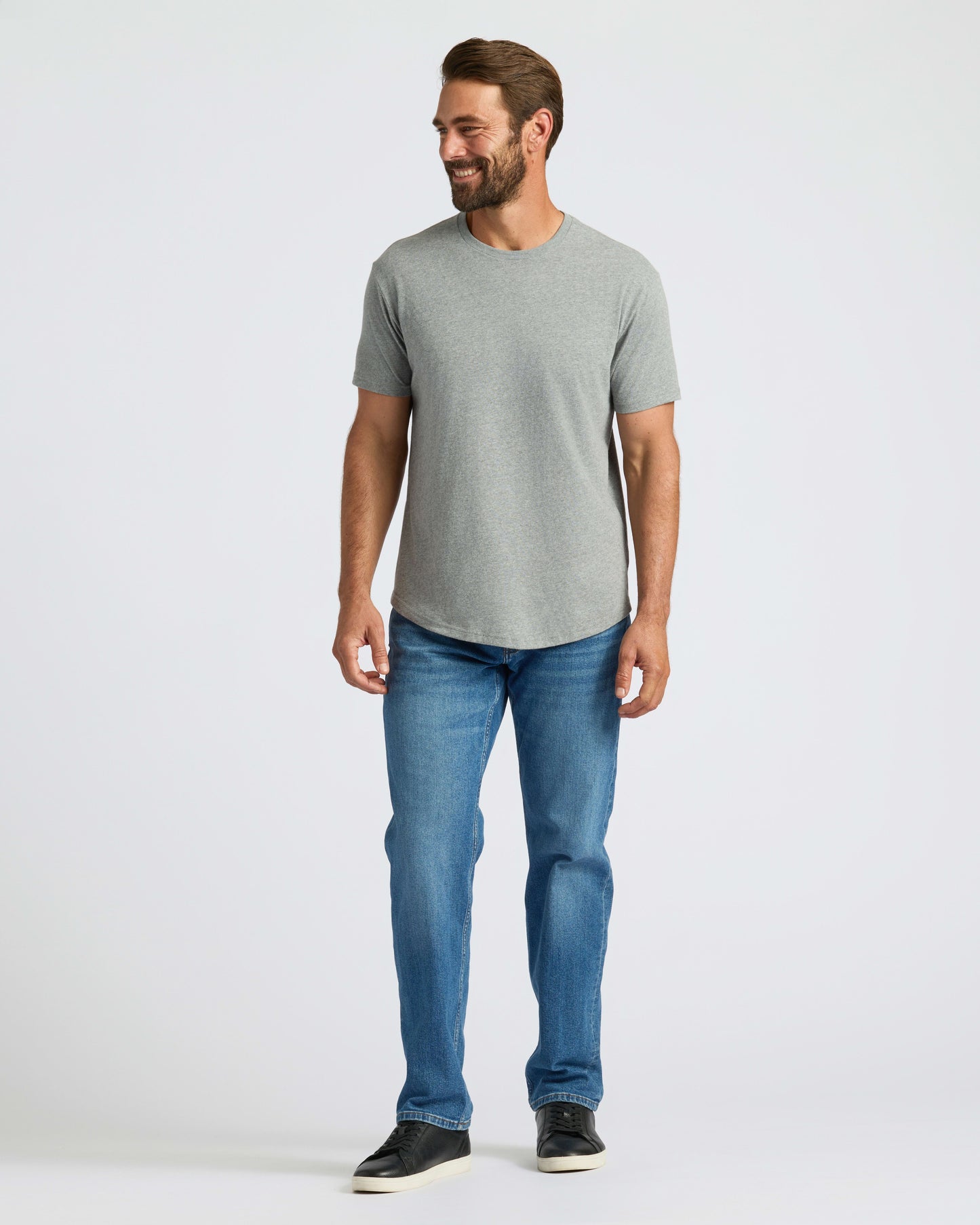 Heather Gray Curved Hem Classic Crew Neck