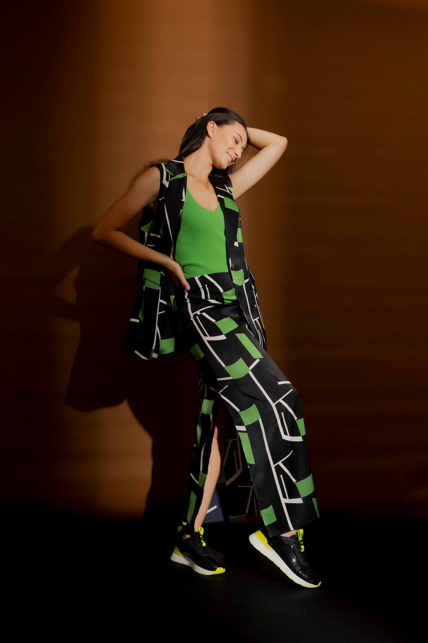 Black/Green Tie Waist Skirt