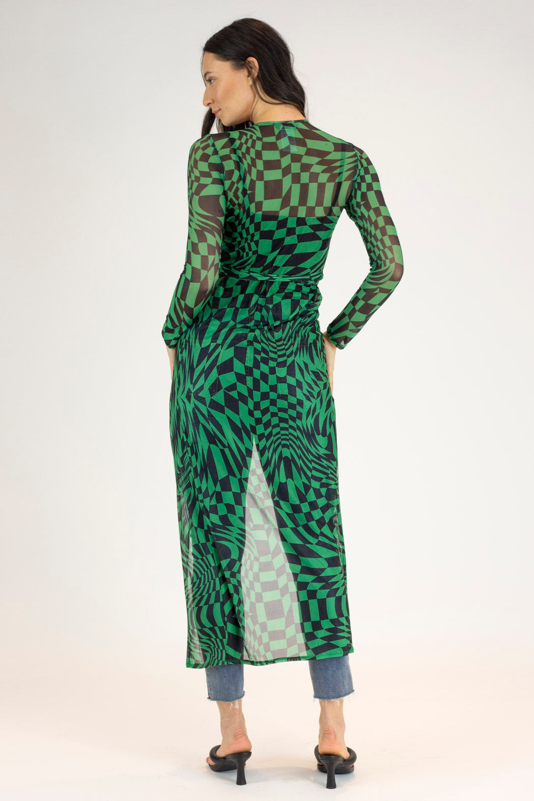 Black Green Mesh Wrap Dress - Final Sale