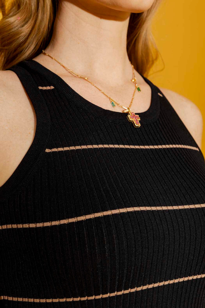 Black / Taupe Stripe Crew Cami