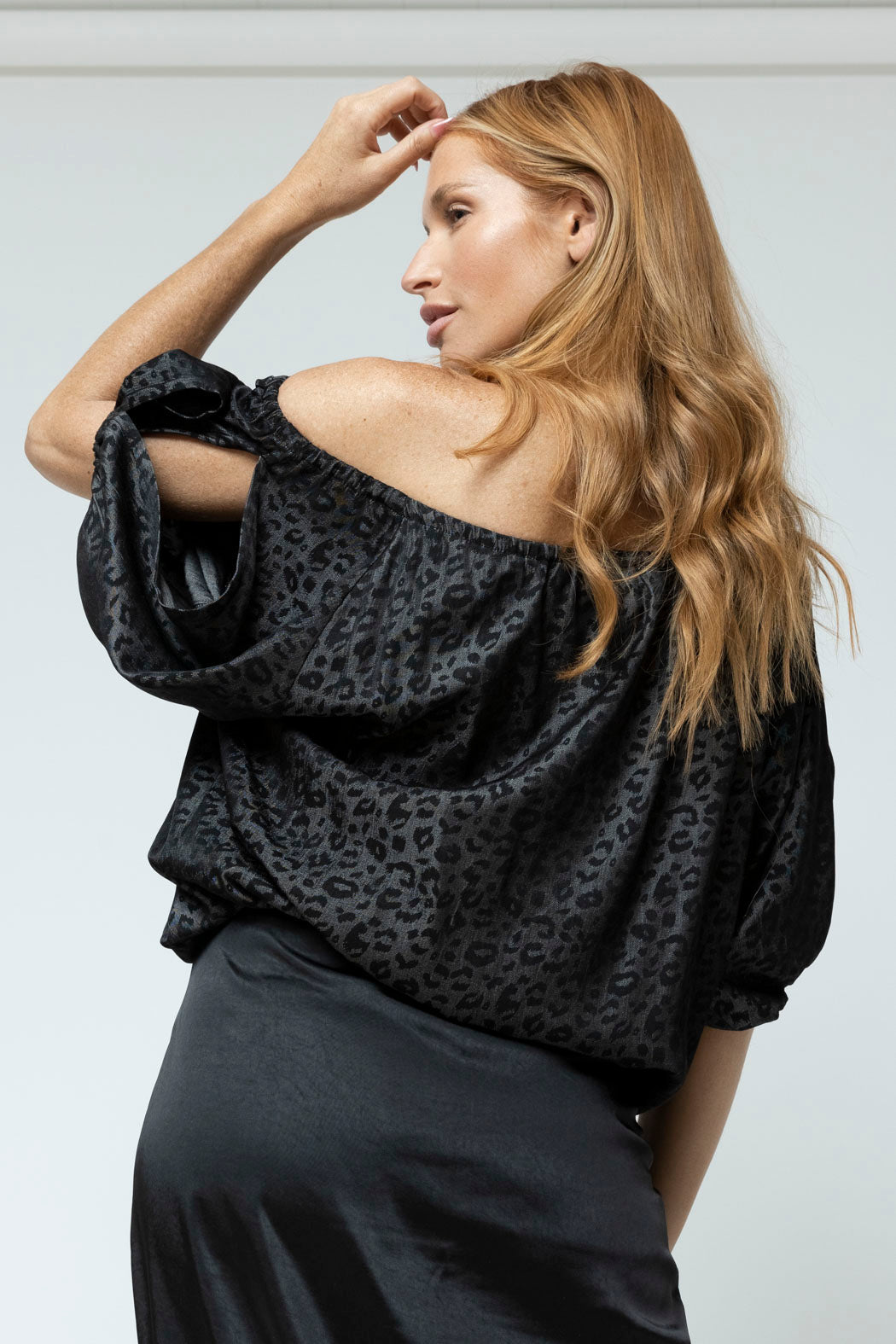Black Animal Chambray Balloon Top - Sale