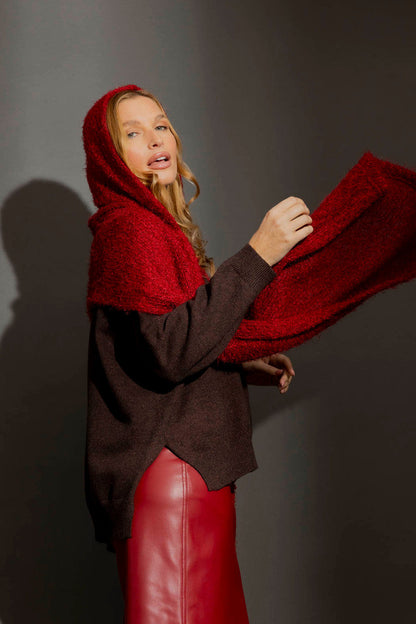 Burgundy Hoodie Scarf Burgundy O/S