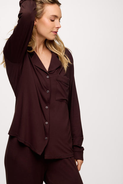 Long Sleeve Button-Up Pajama Shirt | Espresso