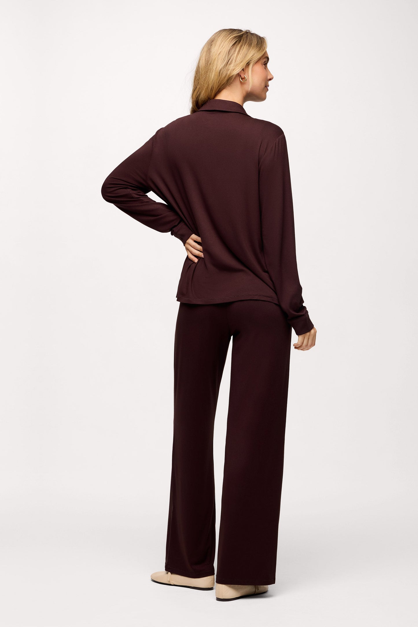 Long Sleeve Button-Up Pajama Shirt | Espresso