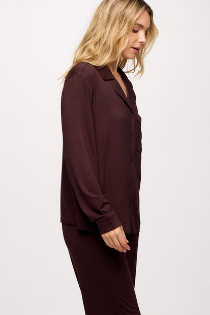 Long Sleeve Button-Up Pajama Shirt | Espresso