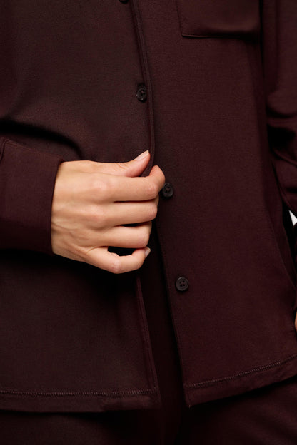 Long Sleeve Button-Up Pajama Shirt | Espresso