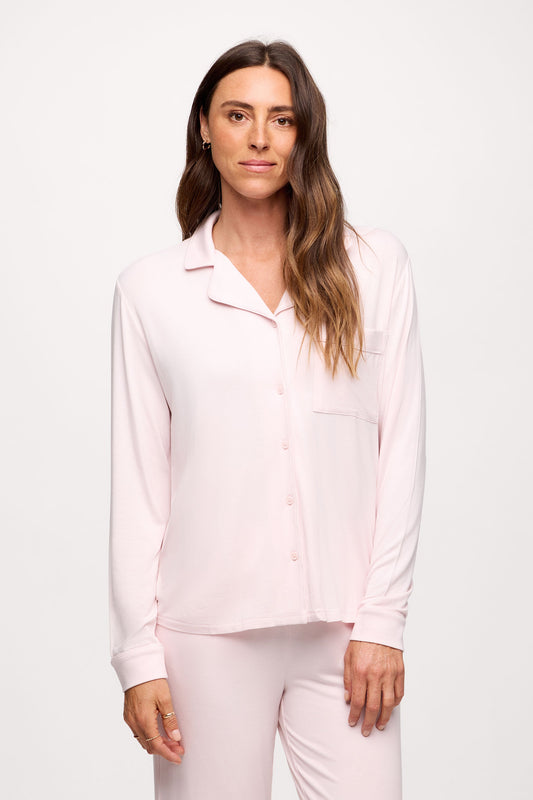 Long Sleeve Button-Up Pajama Shirt | Makeup