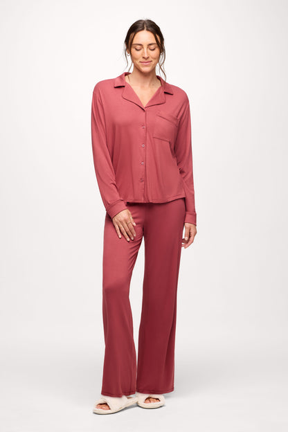 Long Sleeve Button-Up Pajama Shirt | Mauve