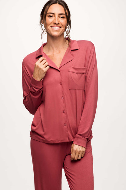 Long Sleeve Button-Up Pajama Shirt | Mauve