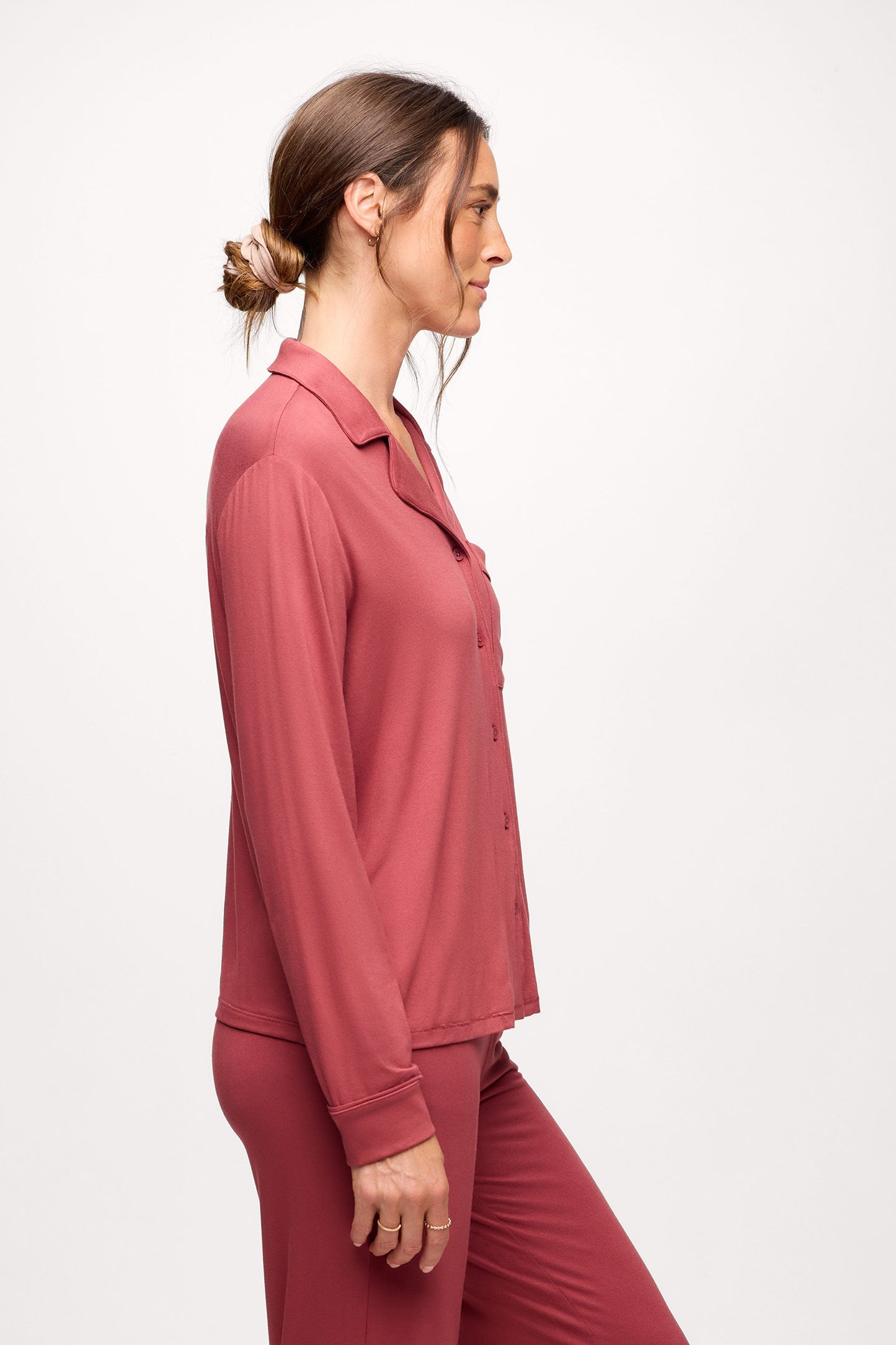 Long Sleeve Button-Up Pajama Shirt | Mauve