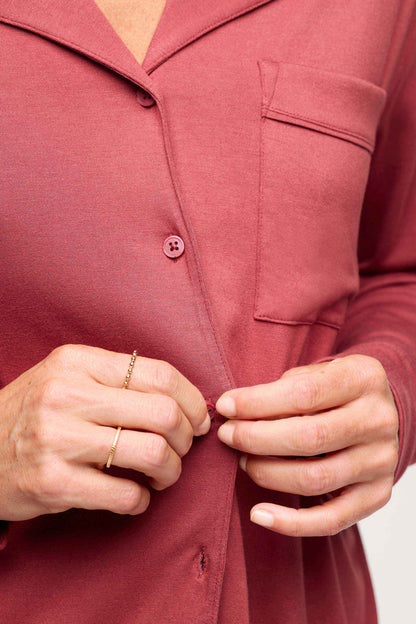 Long Sleeve Button-Up Pajama Shirt | Mauve