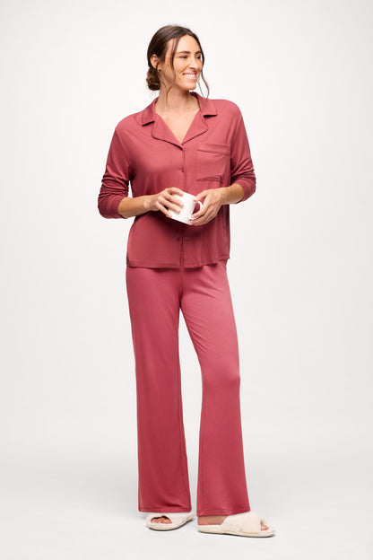 Long Sleeve Button-Up Pajama Shirt | Mauve